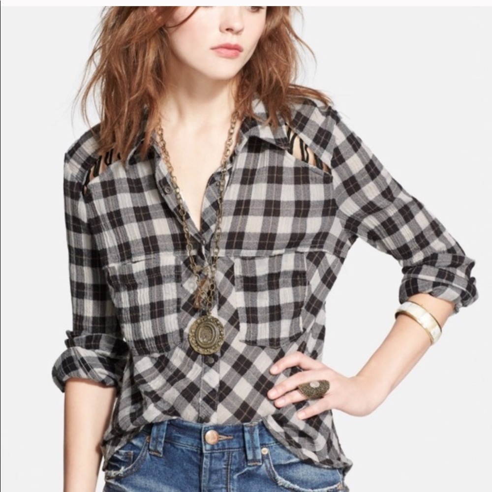 Free People Plaid Snap Down